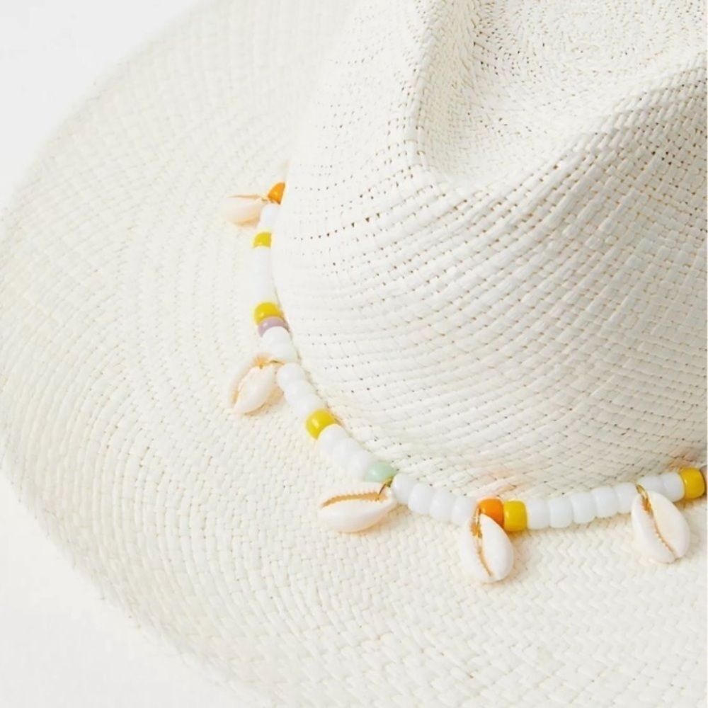 Free People Georgia Shell Embellished Straw Hat M